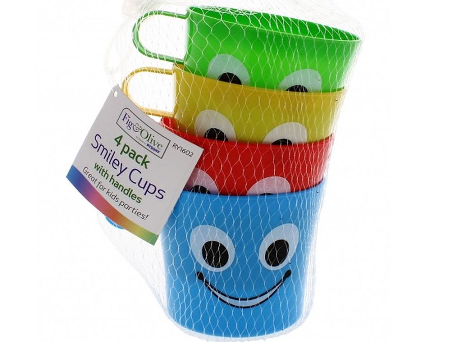 Pack 4, smiley face cups with handles*