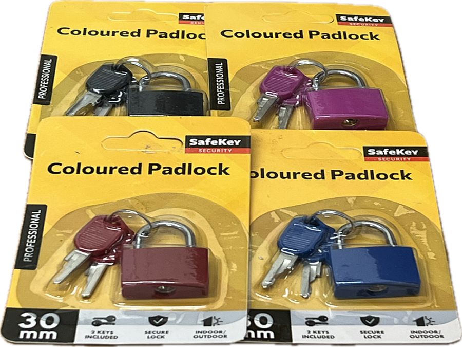 30mm coloured padlock - 4/cols* 30mm coloured padlock - 4/cols*