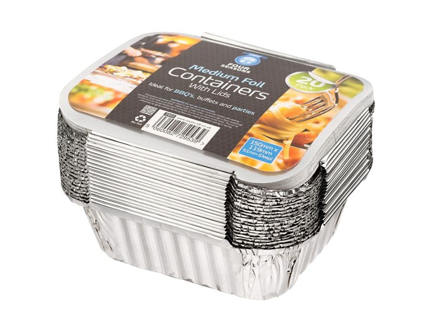 Pack 20, foil containers with lids (150x119x51mm)