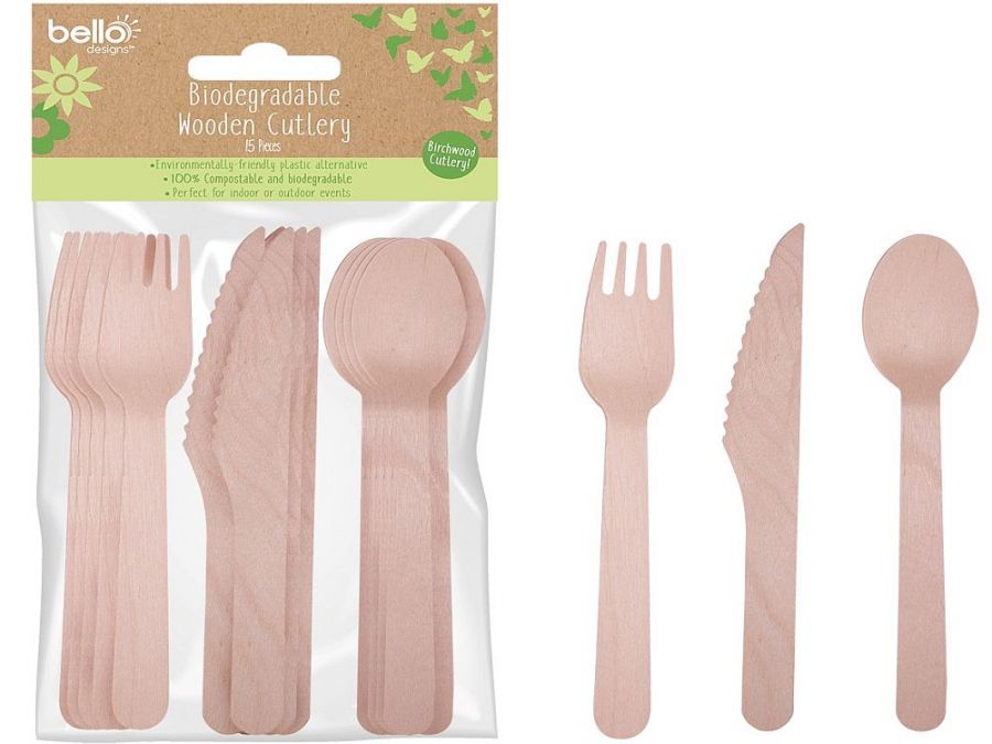 15pc biodegradable wooden cutlery set*