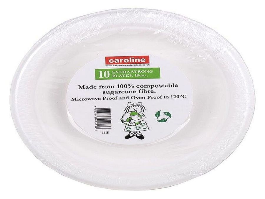 Pack 10, compostable bagasse plates - 18cm.REDUCED , NOW 65P