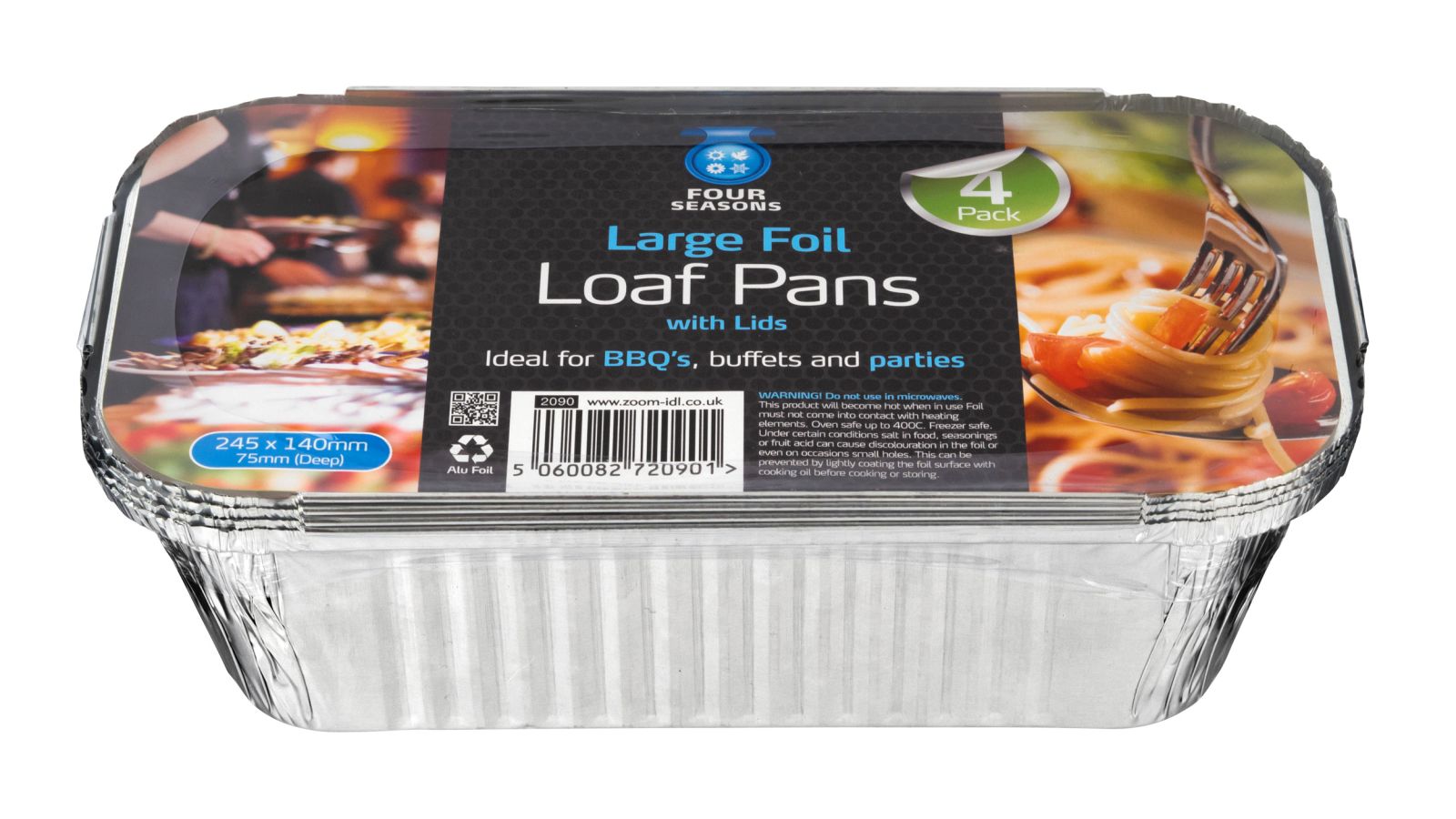 Pack 4, large foil loaf tins*
(245x140x75mm)
