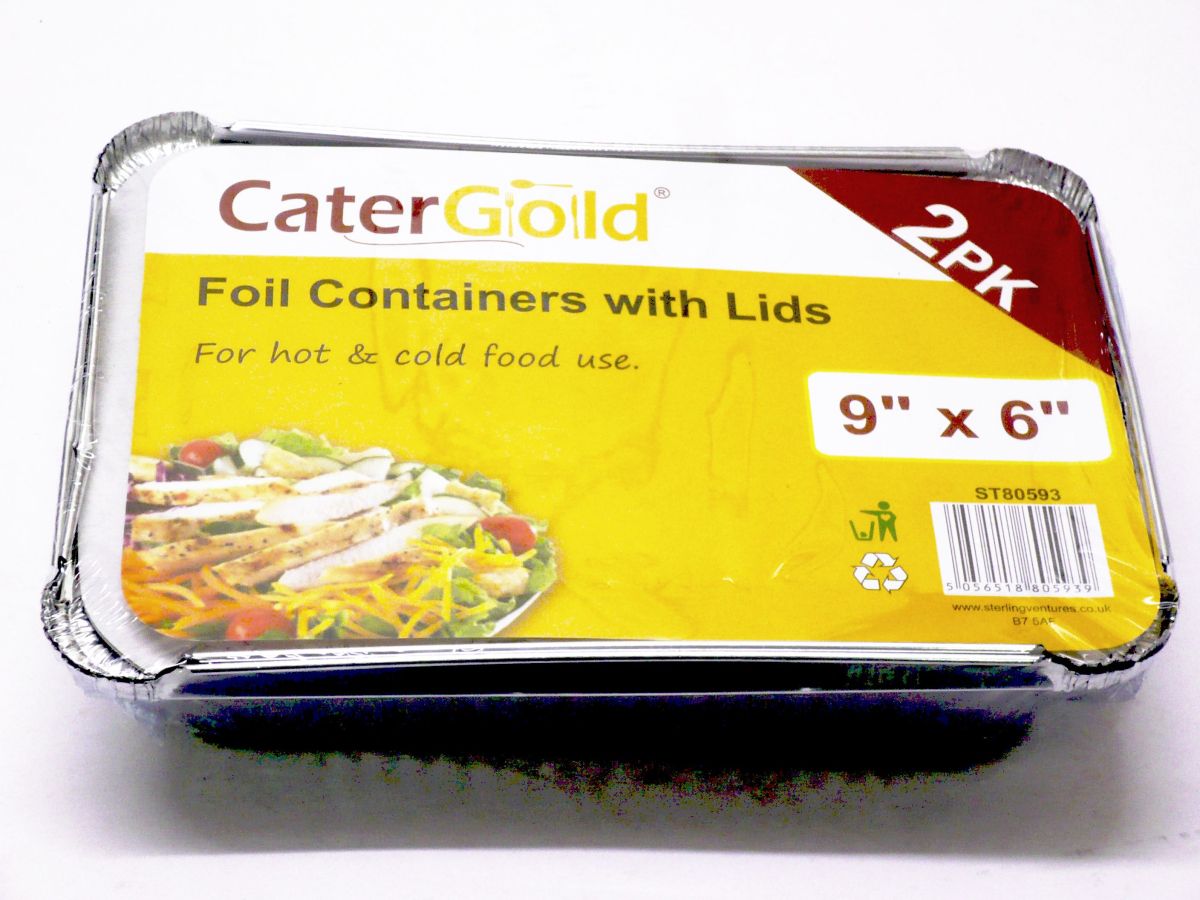 Pack 2, 9"x6" foil containers with lids.