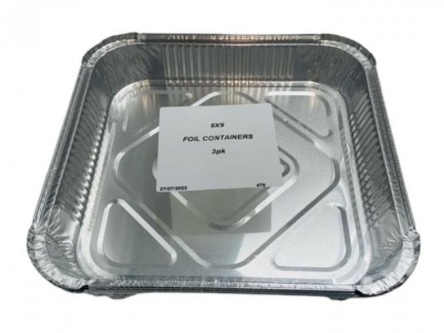Pack 3, 9"x9" foil containers*