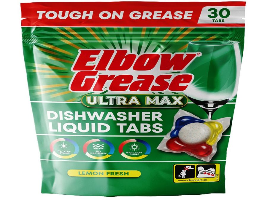 Pack 30, Elbow Grease dishwasher liquid tabs* Pack 30, Elbow Grease dishwasher liquid tabs*