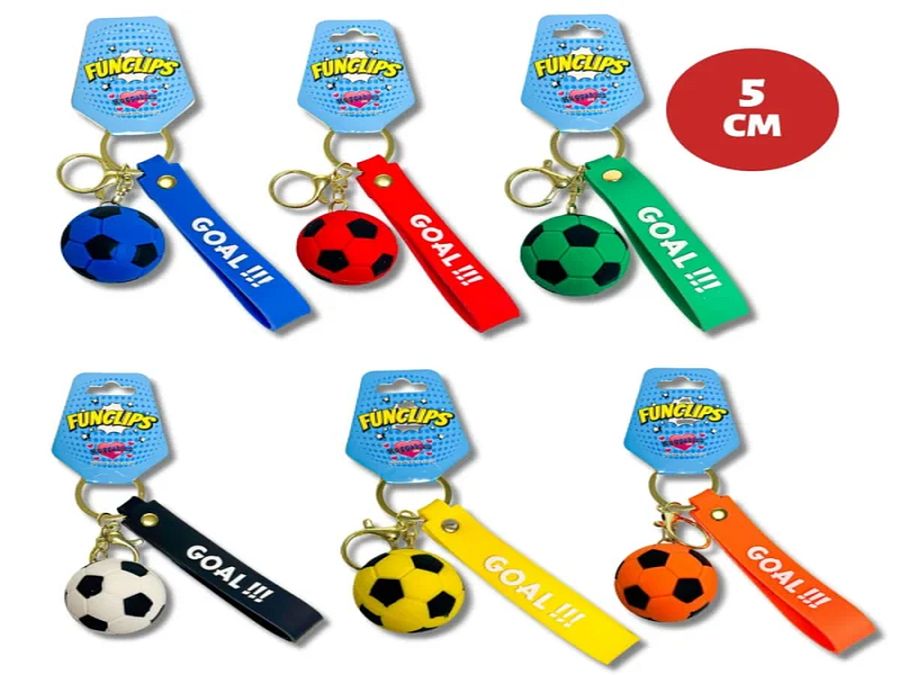 5cm football key ring with fob - 6/cols. 5cm football key ring with fob - 6/cols.