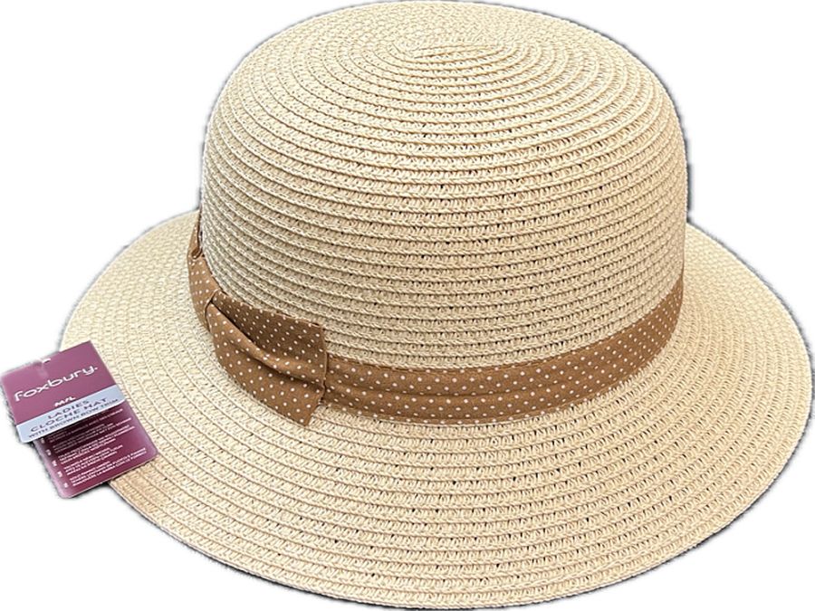Ladies cloche hat with spotty ribbon bow*   (S/M - M/L)