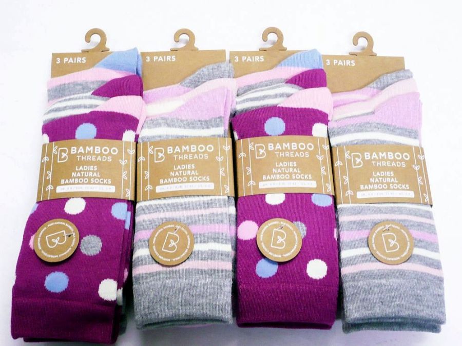 Ladies bamboo spot/stipe socks
(3pkt x4)