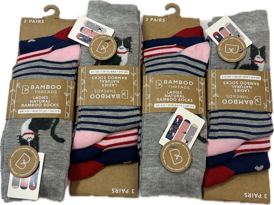 Ladies bamboo cat design socks.
(3pkt x 4) Ladies bamboo cat design socks.
(3pkt x 4)