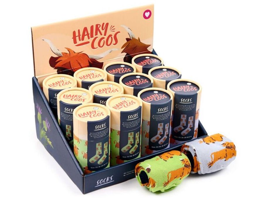 Hairy Coos socks in tube (3-6) - 2asstd.
(ADD 12 FOR DISPLAY)