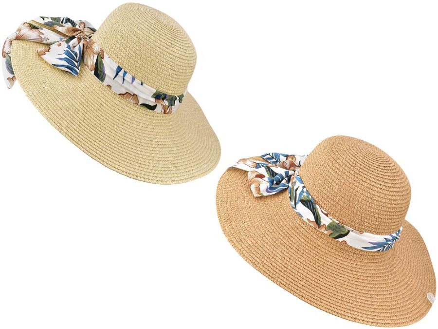 Wide brim hat with scarf - 2asstd*