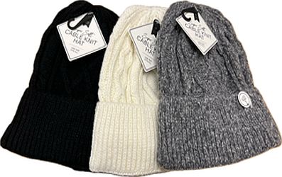 Ladies soft cable knit hat - 3/cols   (one size)