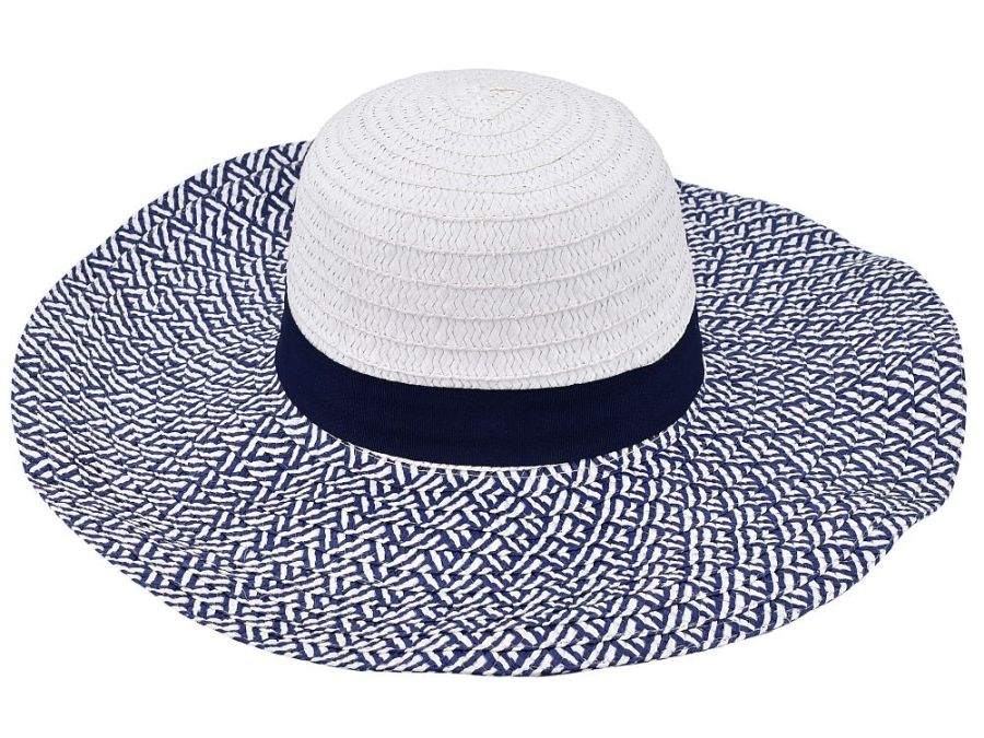 Ladies wide brim blue and white mosiac hat* (57cm) Ladies wide brim blue and white mosiac hat* (57cm)