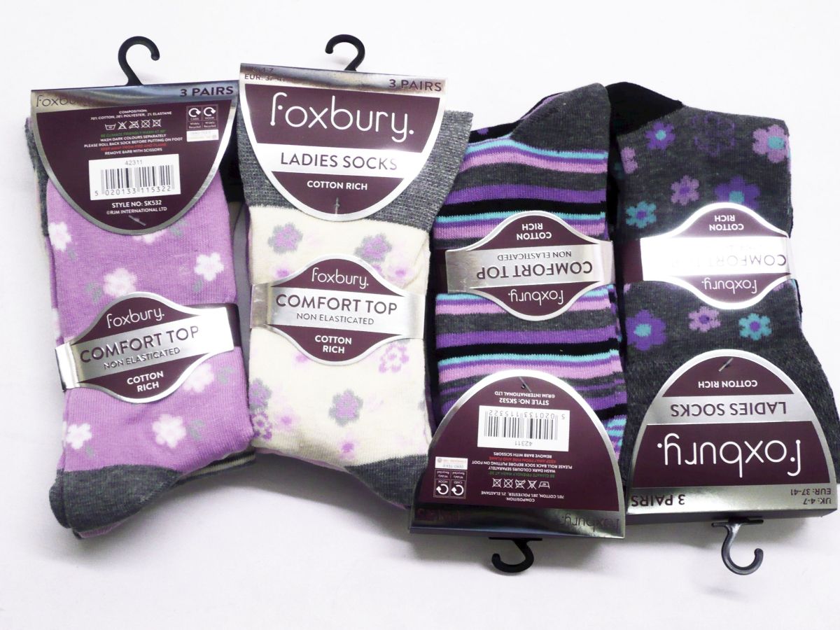 Comfort top floral/stripe cotton rich socks.
(3pkt x4)