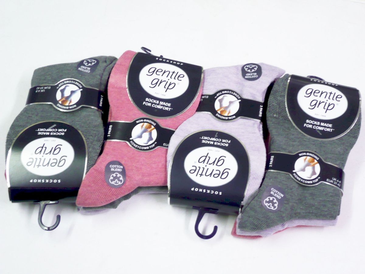 Gentle grip plain socks
rose/lavender/grey
(3pkt x4)