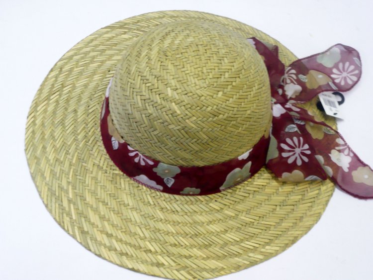 Ladies straw hat with ribbon - 2asstd*