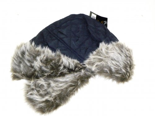 Ladies quilted trapper hat/faux fur, (navy-red-fuchsia)