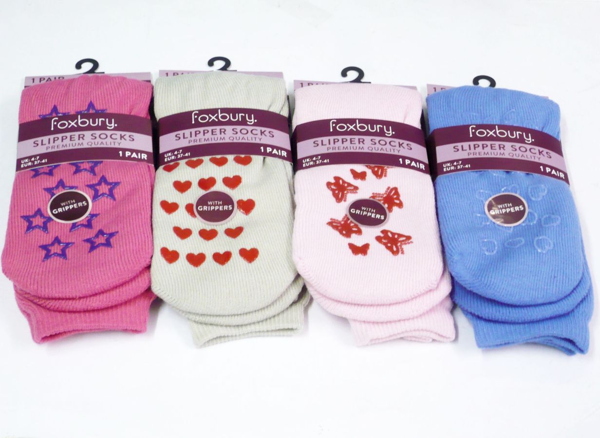 Ladies slipper socks (4-7) - 4/cols.