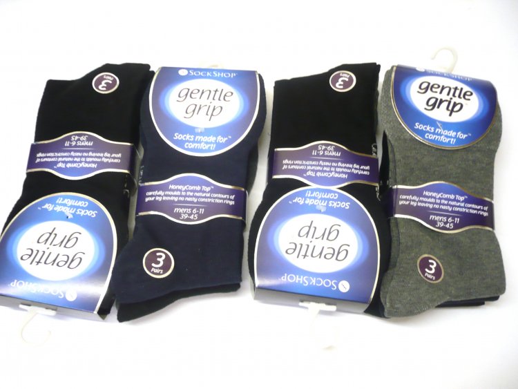 Plain col. gentle grip 6-11 socks (pkt3 x4)