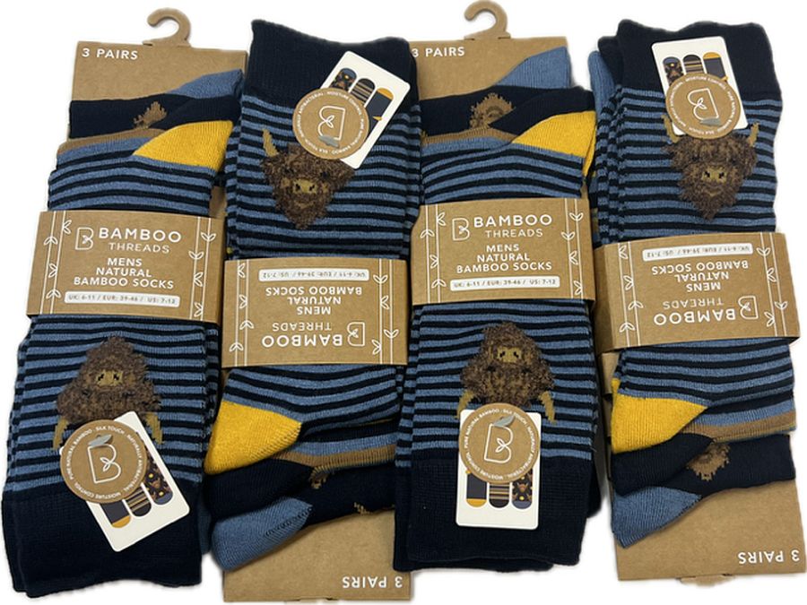 Mens bamboo highland cow design socks.
(3pkt x4)