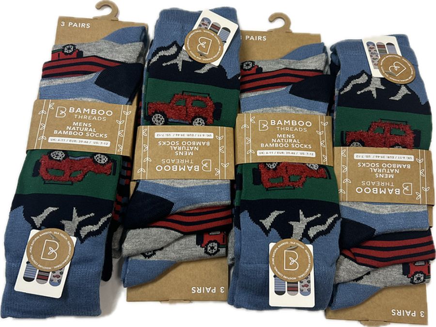 Mens bamboo 4x4 design socks.
(3pkt x4)