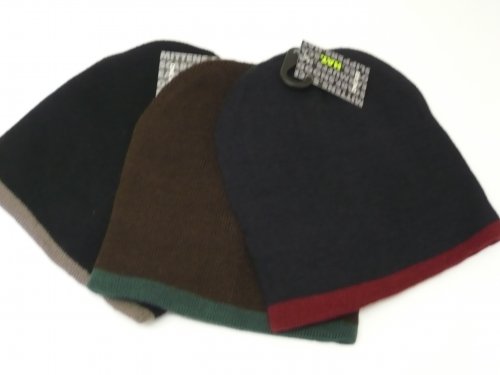 Mens reversible beanie hat - 3/cols.