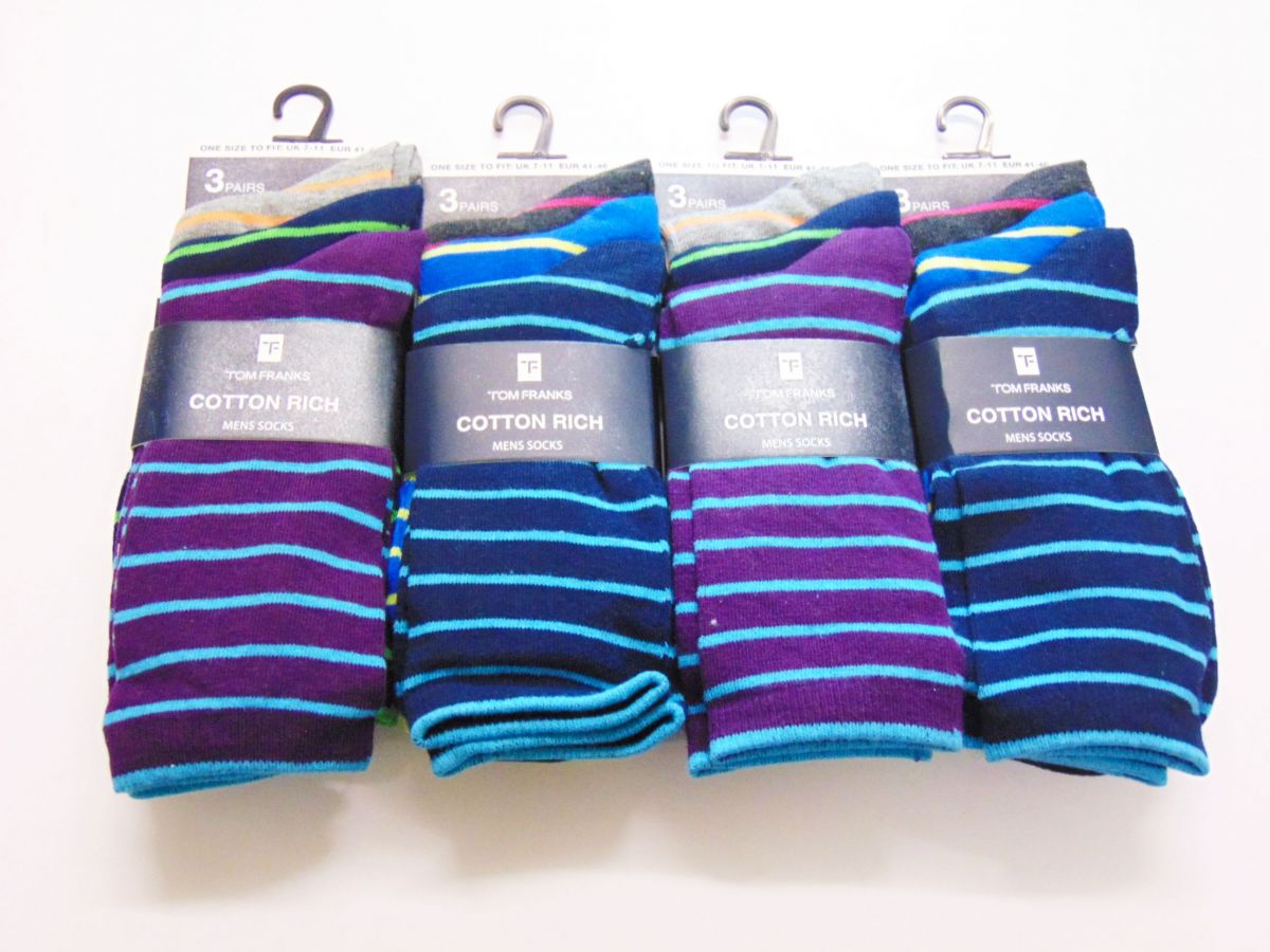 Mens striped cotton rich socks (3pkt x4)