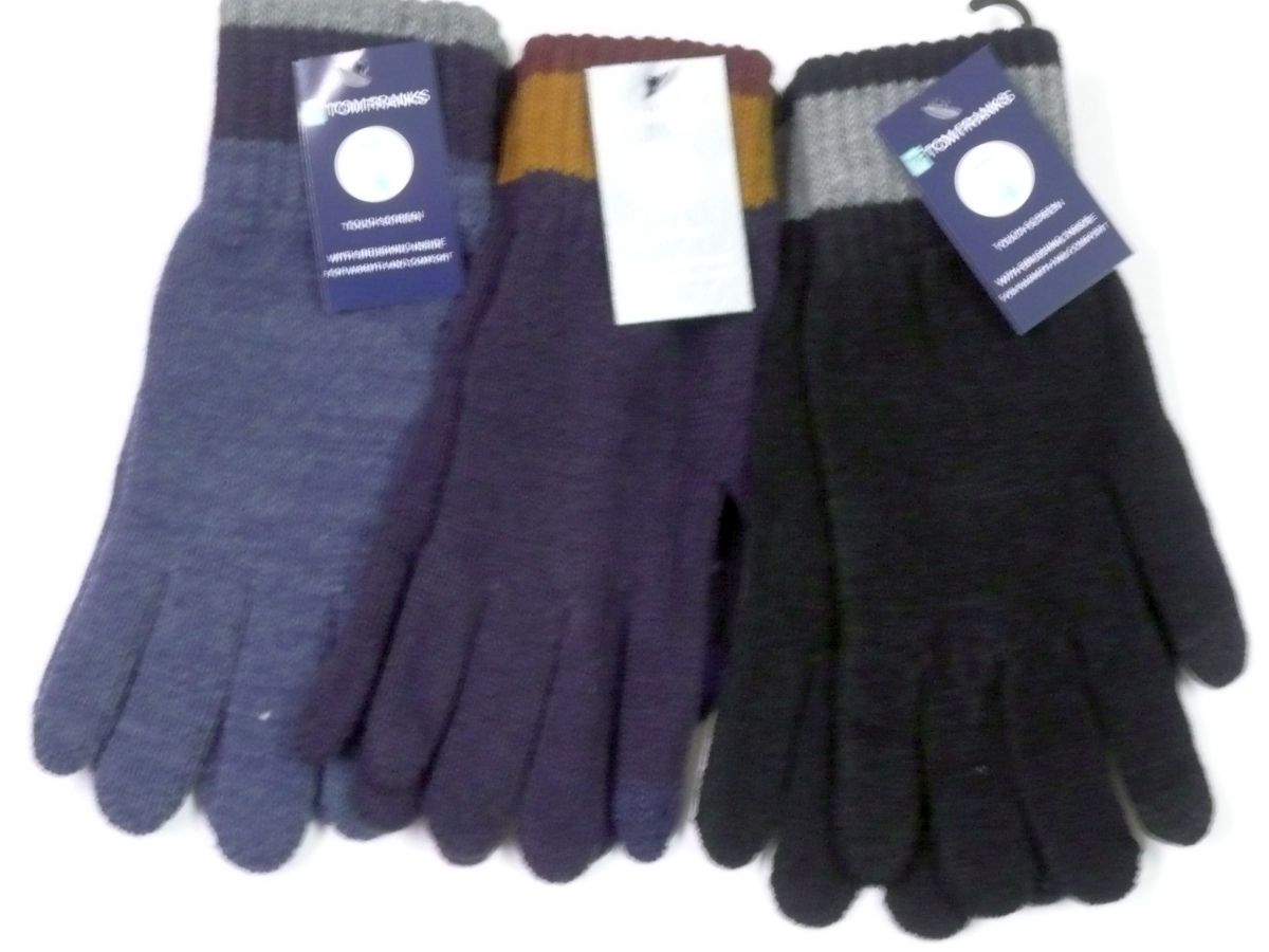 Touch screen gloves with striped cuff.