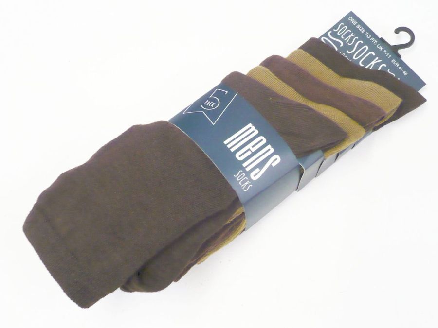 Pkt 5, mens brown socks.