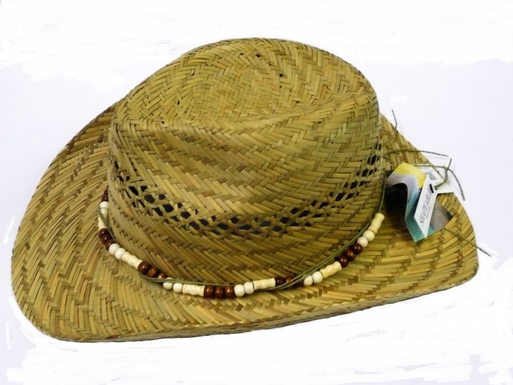 Straw cowboy hat with bead band
