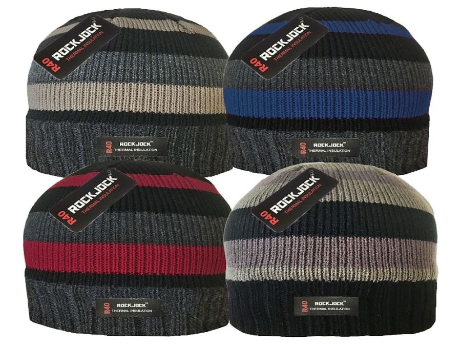 Mens thermal striped hat - 4/cols.
