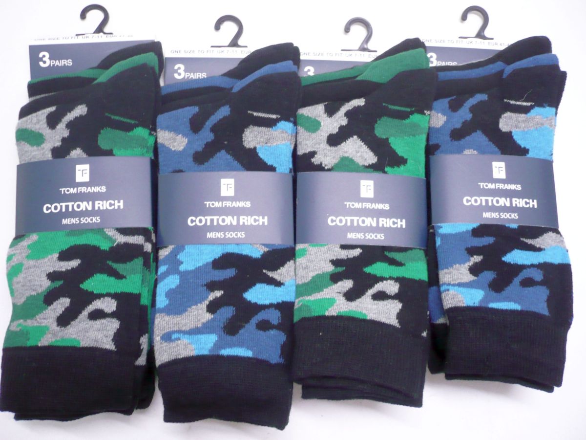 Camo/stripe/plain socks - 2/cols.
3pkt  x4)