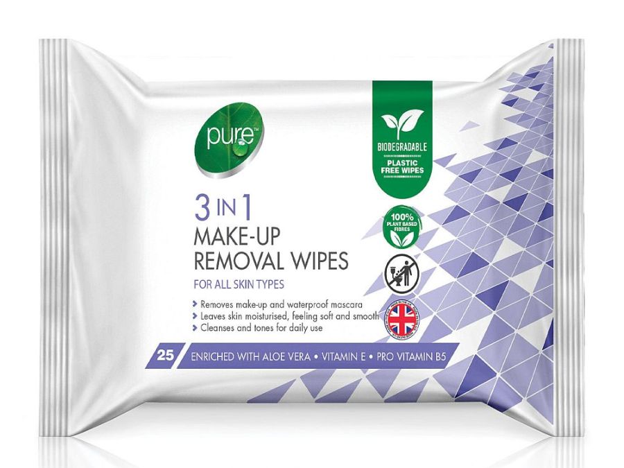 Pack 25, Pure 3-in-1 make up removal wipes*