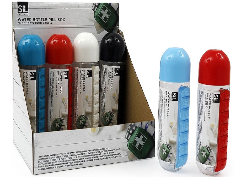 Water bottle pill box - 4/cols.
(ADD 12 FOR DISPLAY)