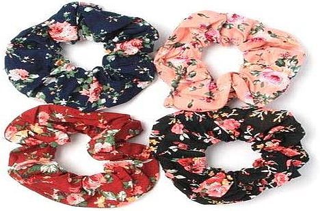 Cotton floral print scrunchie (8cm) - 4/cols.