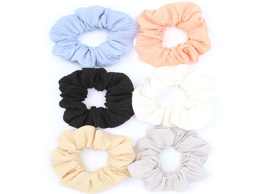 Pleated fabric scrunchie (11cm) - 6/cols.