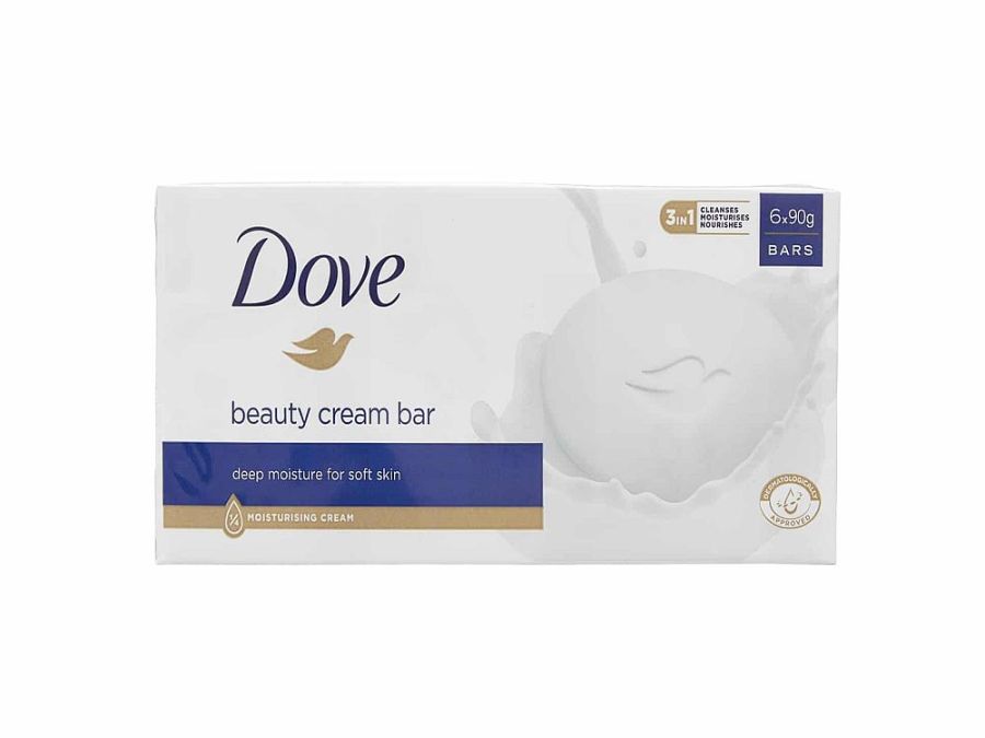Pack 6 x90g bars dove soap.