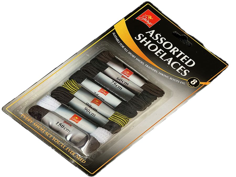 Pack 8, asstd shoe laces* Pack 8, asstd shoe laces*