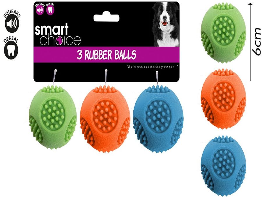 Pkt 3, squeaky hard rubber balls.