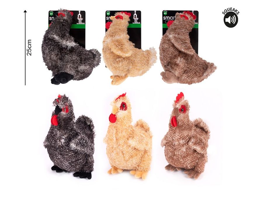 Plush chicken dog toy with squeak - 3asstd.