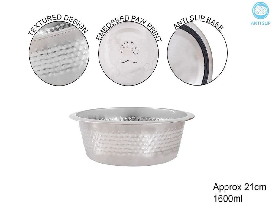 Stainless steel 21cm textured pet bowl. Stainless steel 21cm textured pet bowl.
