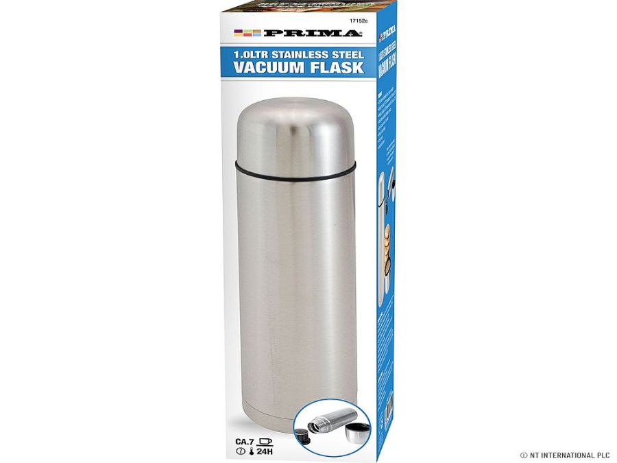 1 litre stainless steel vacuum flask.