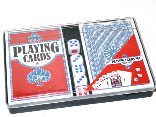 Playing cards & dice set in plastic case.*