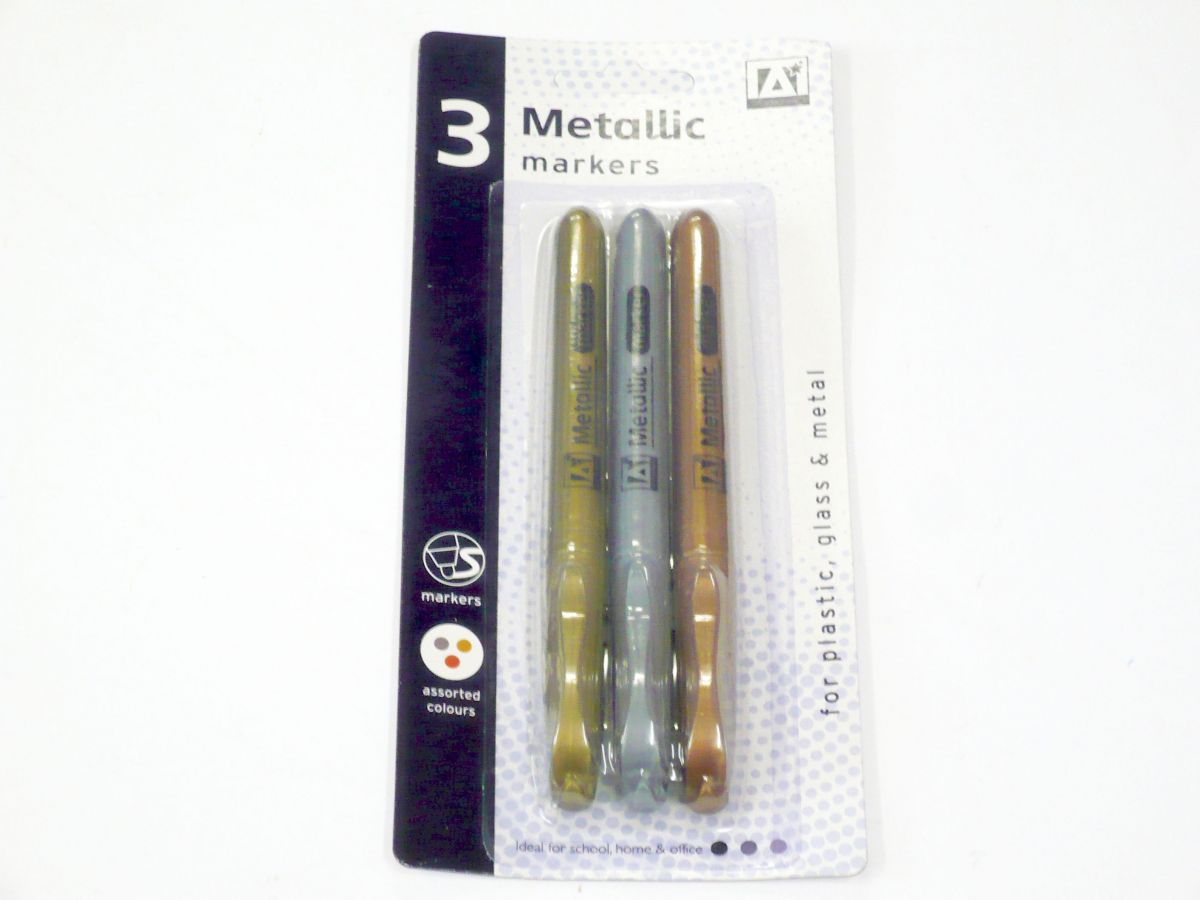 Pkt 3, metallic markers (for plastic,glass & metal)*