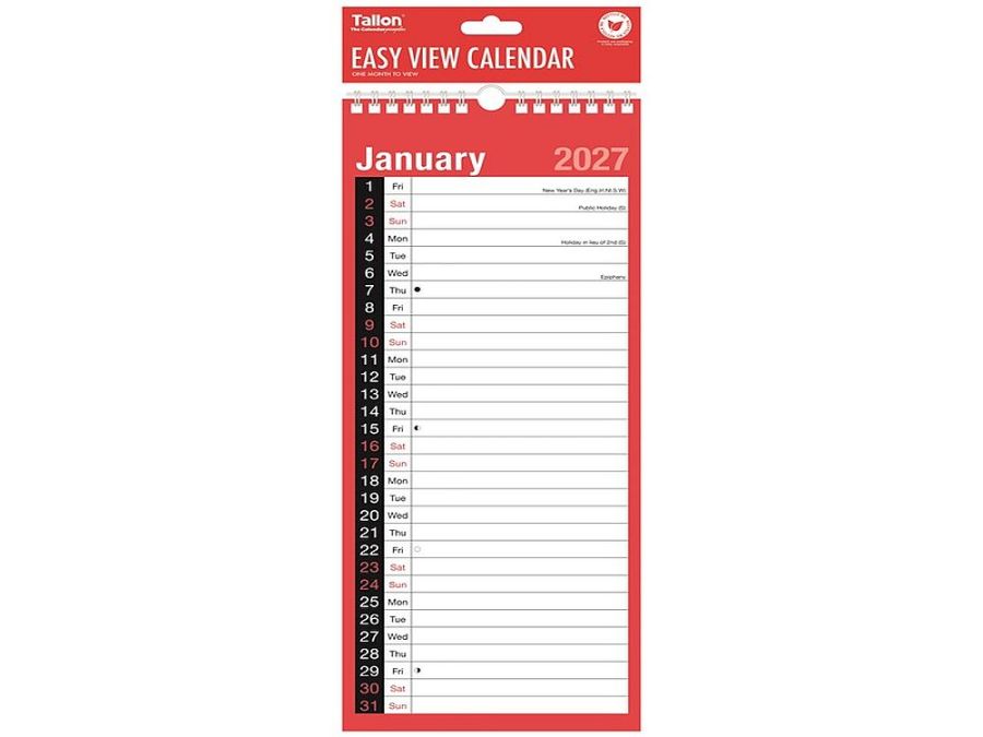2027, red and black easy view slim calendar. 2027, red and black easy view slim calendar.