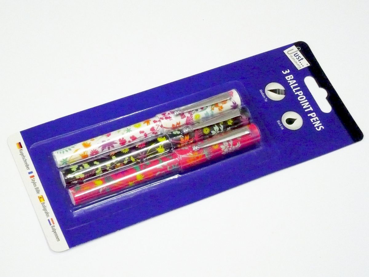 Pkt 3, floral/dots ball point pens - 2asstd*