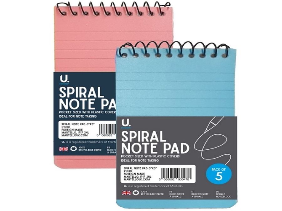 Pack 5, spiral note pads*
(5x3")