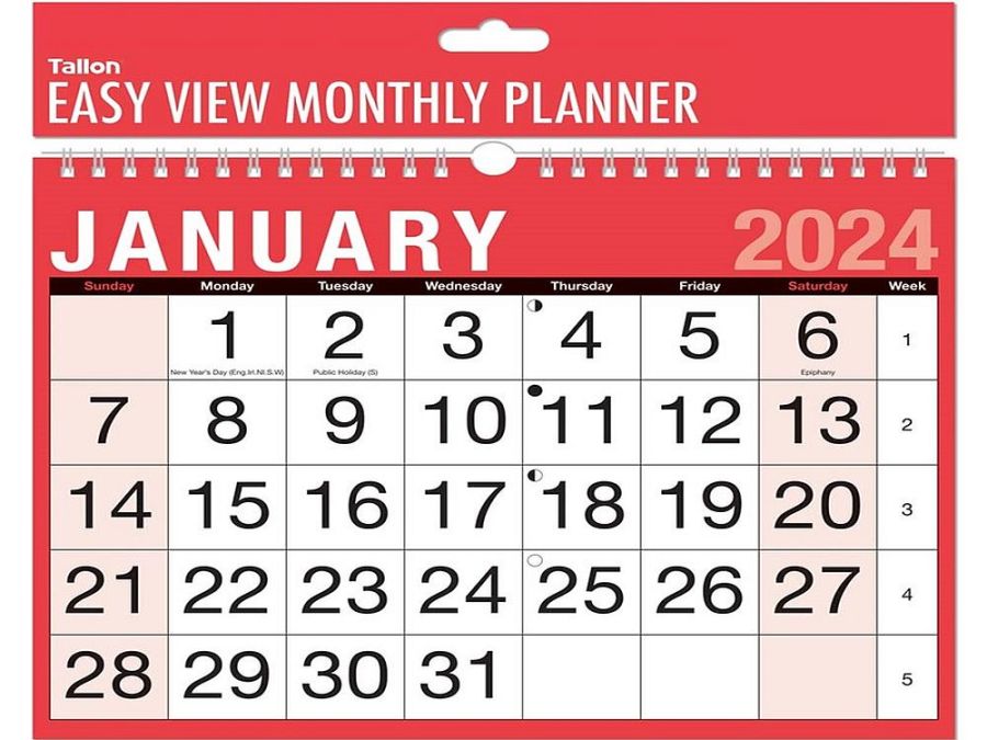 2024, red & black easy view monthly planner.