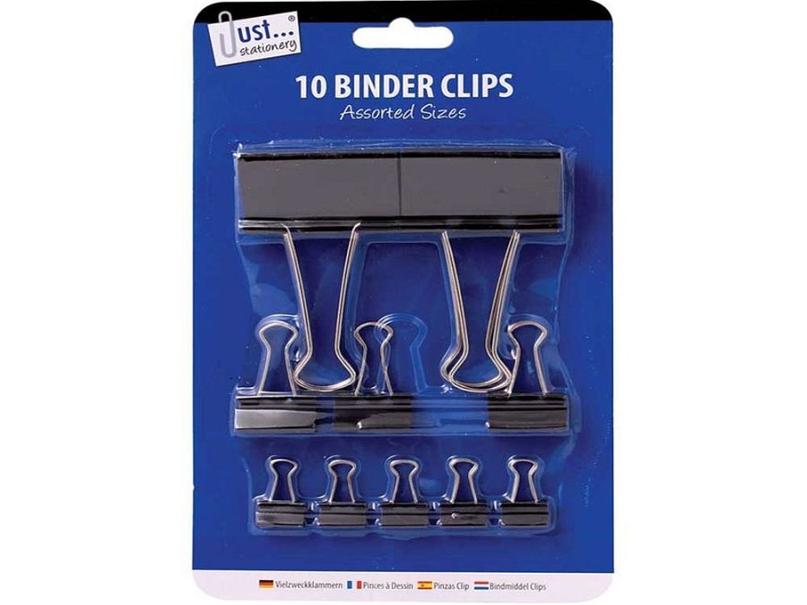 Pack 10, asstd sizes binder clips*