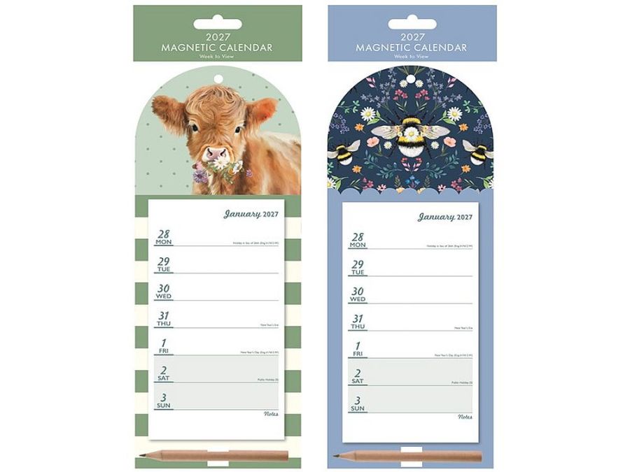 2027, w-t-v magnetic cow and bee calendar.